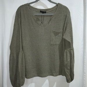 Miou Muse thermal knit balloon sleeve top Sz L waffle weave New msr